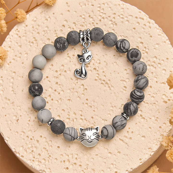 Buddha Stones Grey Tabby Cat Natural Black Veined Jasper Strength Bracelet - image 2