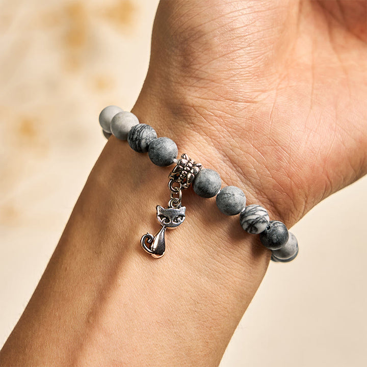 Buddha Stones Grey Tabby Cat Natural Black Veined Jasper Strength Bracelet - image 5