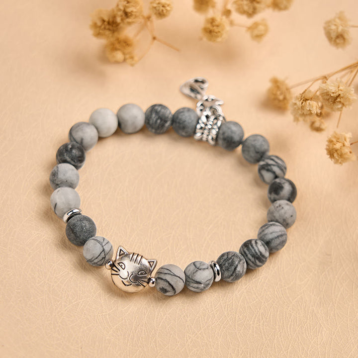 Buddha Stones Grey Tabby Cat Natural Black Veined Jasper Strength Bracelet - image 4