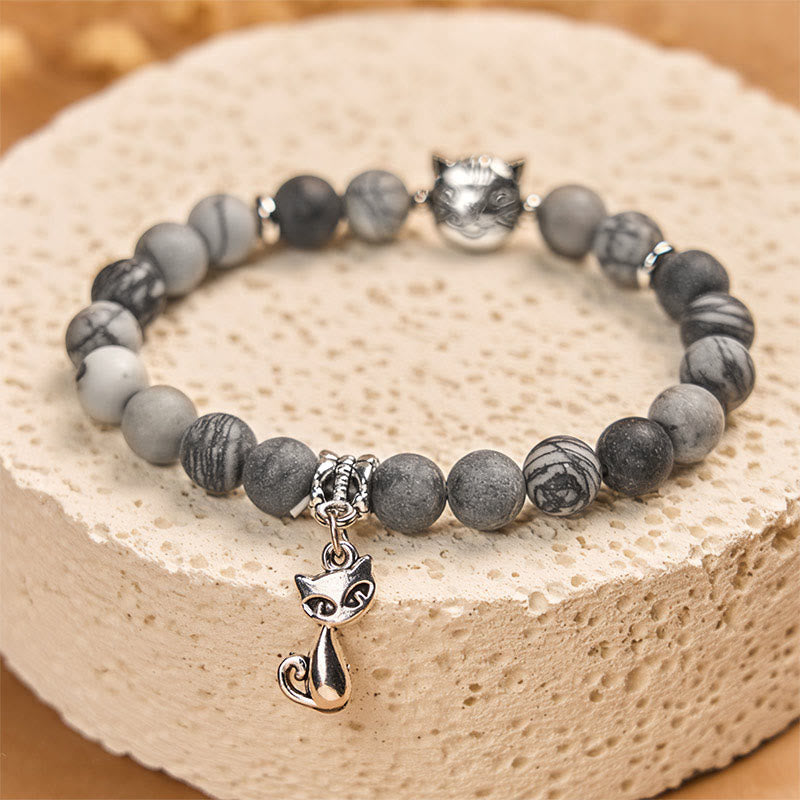 Buddha Stones Grey Tabby Cat Natural Black Veined Jasper Strength Bracelet - image 3