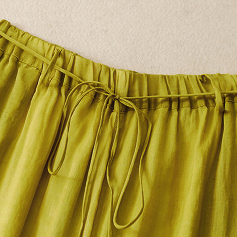 Buddha Stones Simple Design Drawstring Cotton Women's Wide Leg Pants With Pockets - image 21