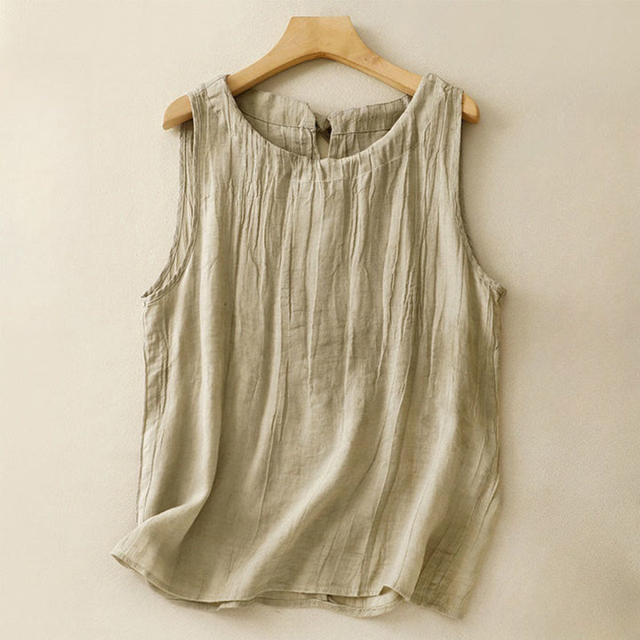 Buddha Stones Summer Pure Color Wrinkle Lace-up Sleeveless Vest Women's Waistcoat - DarkKhaki - US8-10，UK/AU12-14，EU40-42 (2XL) - image 8
