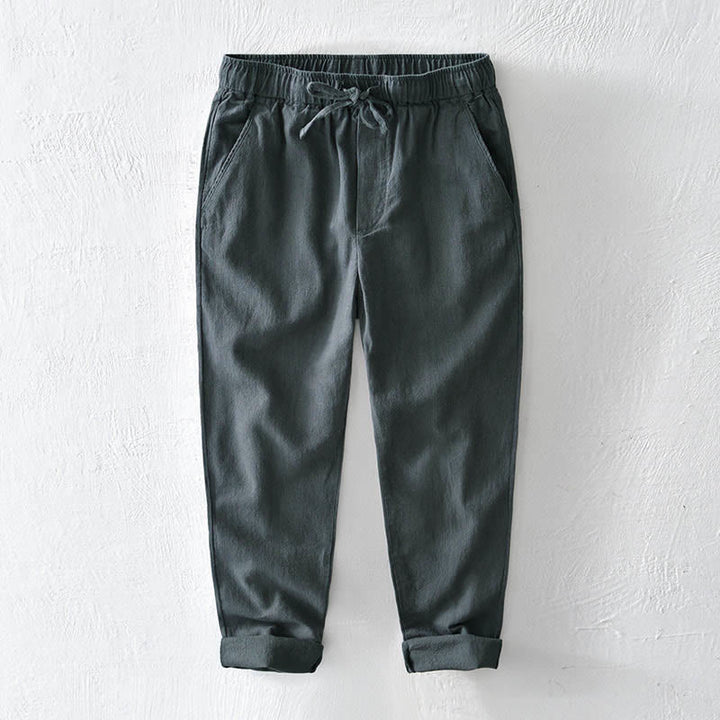 Buddha Stones Casual Solid Color Simple Design Drawstring Ramie Linen Men's Pants With Pockets - LightSlateGray - US/UK/AU44，EU54 (4XL) - image 10