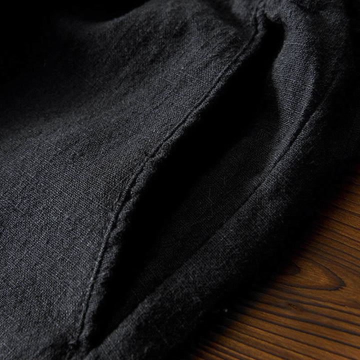 Buddha Stones Casual Solid Color Simple Design Drawstring Ramie Linen Men's Pants With Pockets - image 15