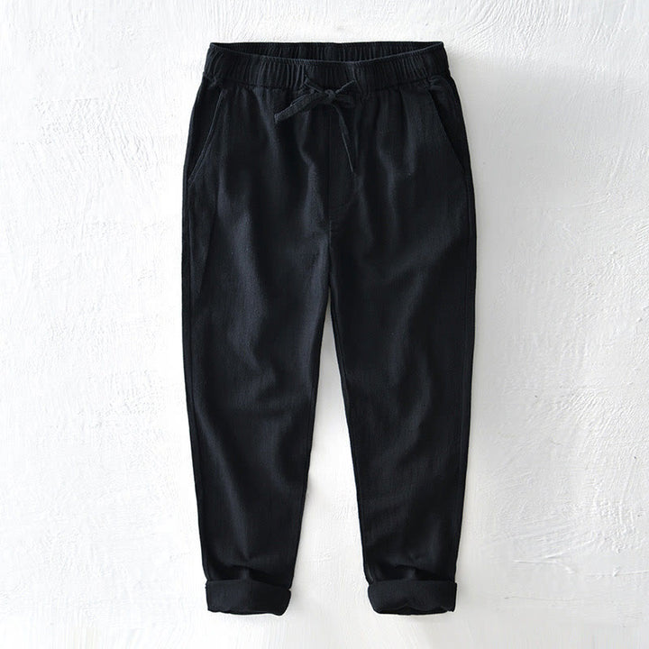 Buddha Stones Casual Solid Color Simple Design Drawstring Ramie Linen Men's Pants With Pockets - Black - US/UK/AU44，EU54 (4XL) - image 13
