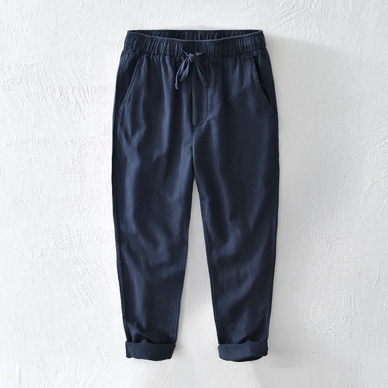 Buddha Stones Casual Solid Color Simple Design Drawstring Ramie Linen Men's Pants With Pockets - Navy - US/UK/AU44，EU54 (4XL) - image 18
