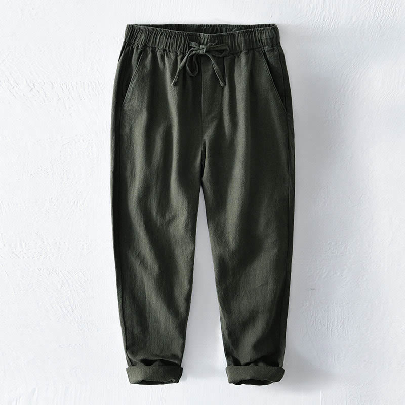 Buddha Stones Casual Solid Color Simple Design Drawstring Ramie Linen Men's Pants With Pockets - ForestGreen - US/UK/AU44，EU54 (4XL) - image 22