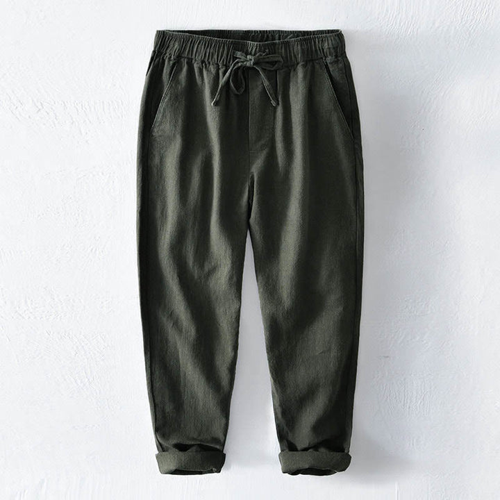 Buddha Stones Casual Solid Color Simple Design Drawstring Ramie Linen Men's Pants With Pockets - ForestGreen - US/UK/AU44，EU54 (4XL) - image 22