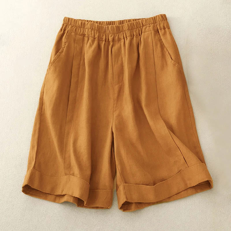 Buddha Stones Casual Solid Color Women's Cotton Shorts With Pockets - Goldenrod - US12，UK/AU16，EU44 (4XL) - image 1