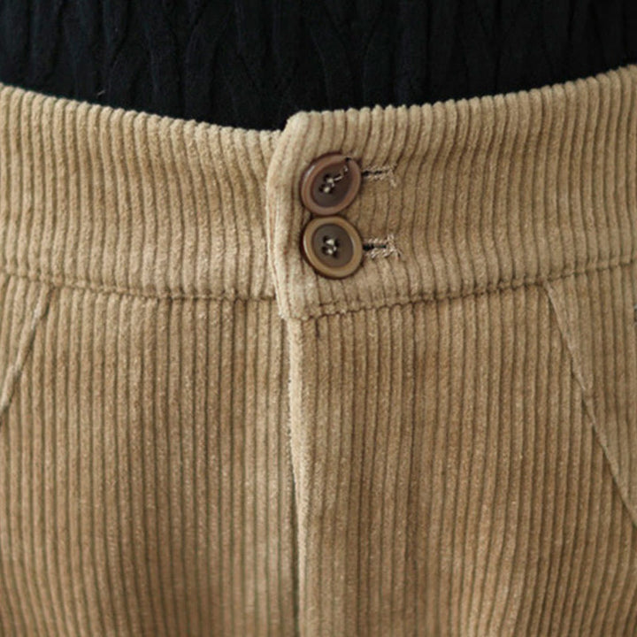 Buddha Stones Casual Buttons Leg Opening Design Women's Cotton Corduroy Pants With Pockets - image 5