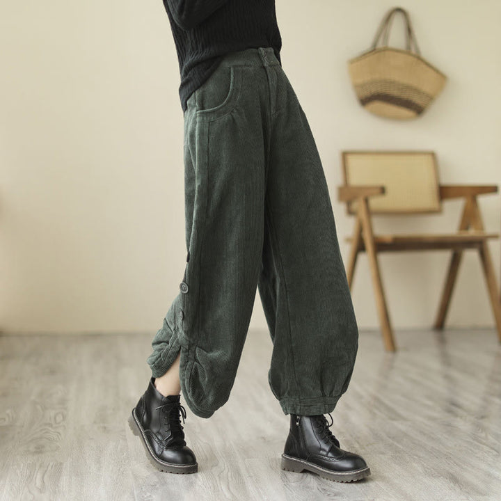 Buddha Stones Casual Buttons Leg Opening Design Women's Cotton Corduroy Pants With Pockets - DarkSlateGray - US8-10，UK/AU12-14，EU40-42 (2XL) - image 14