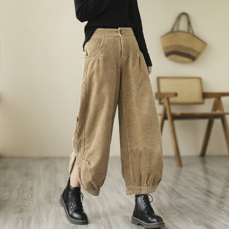 Buddha Stones Casual Buttons Leg Opening Design Women's Cotton Corduroy Pants With Pockets - Goldenrod - US8-10，UK/AU12-14，EU40-42 (2XL) - image 0