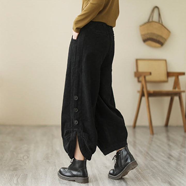 Buddha Stones Casual Buttons Leg Opening Design Women's Corduroy Pants With Pockets - image 7