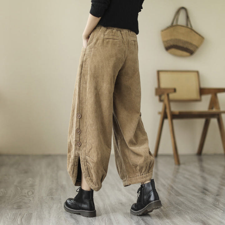 Buddha Stones Casual Buttons Leg Opening Design Women's Corduroy Pants With Pockets - image 2