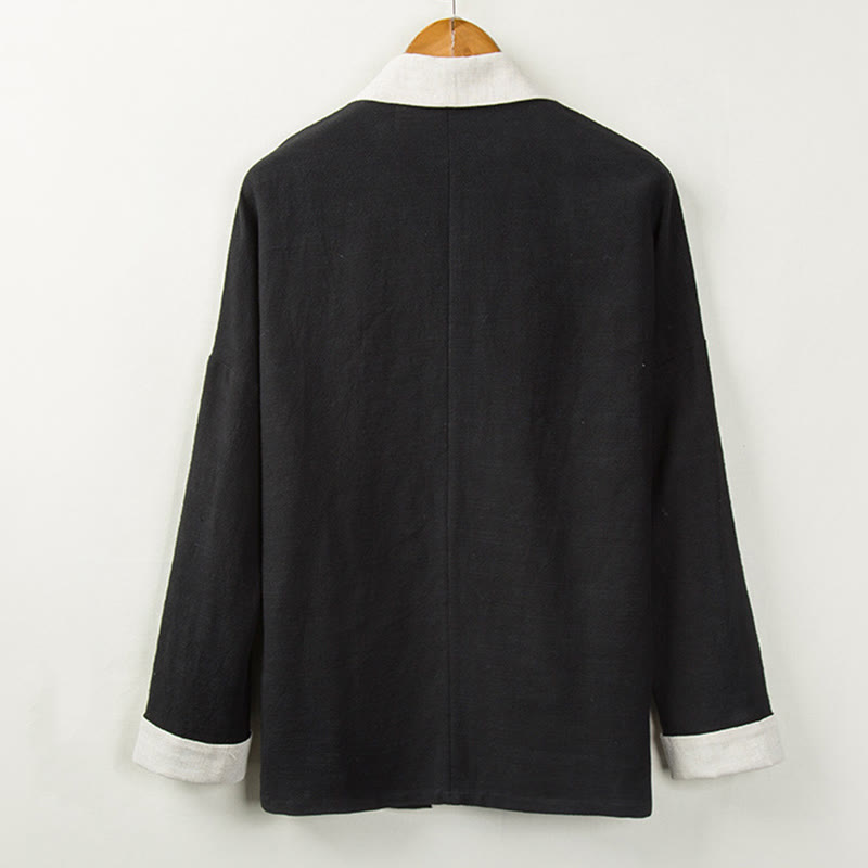 Buddha Stones Vintage Winter Solid Color Open Front Jacket Men's Cotton Kimono - image 2