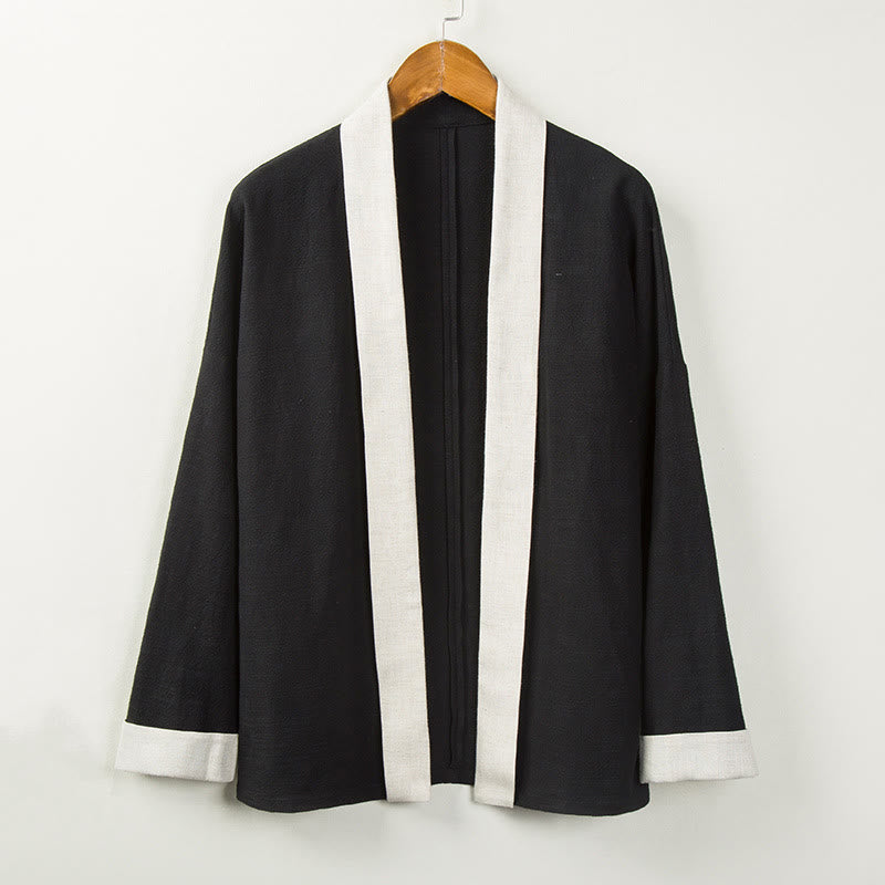 Buddha Stones Winter Solid Color Long Sleeve Open Front Jacket Men's Cotton Kimono - Black - US/UK/AU44，EU54 (4XL) - image 1