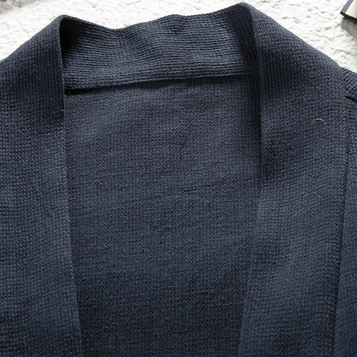 Buddha Stones Pure Color Simple Design Open Front Jacket Men's Cotton Linen Kimono With Pockets - image 3