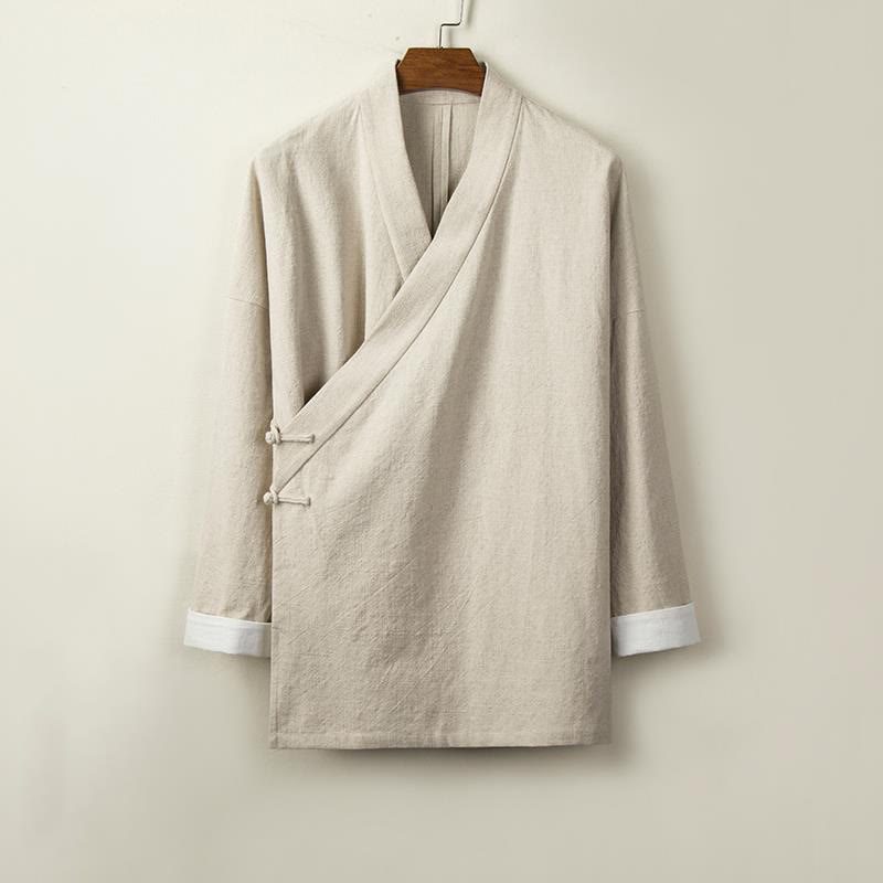 Buddha Stones Retro Chinese Frog-Buttons Design Open Front Jacket Men's Cotton Linen Kimono - Beige - US/UK/AU44，EU54 (4XL) - image 1