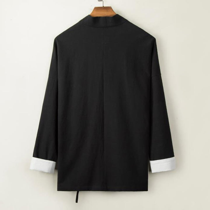 Buddha Stones Retro Chinese Frog-Buttons Design Open Front Jacket Men's Cotton Linen Kimono - image 4