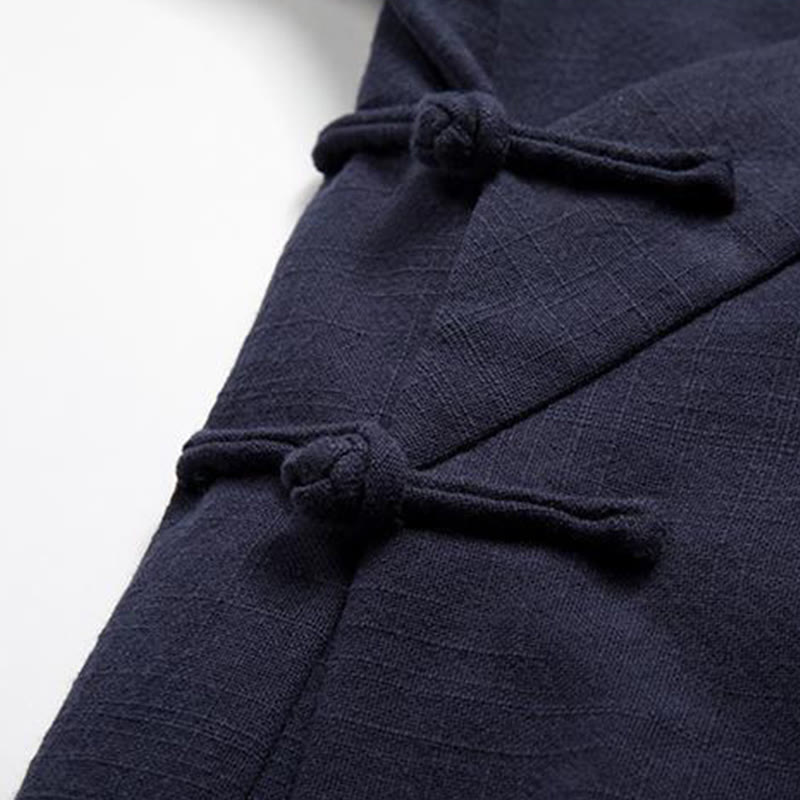Buddha Stones Retro Chinese Frog-Buttons Design Open Front Jacket Men's Cotton Linen Kimono - image 10