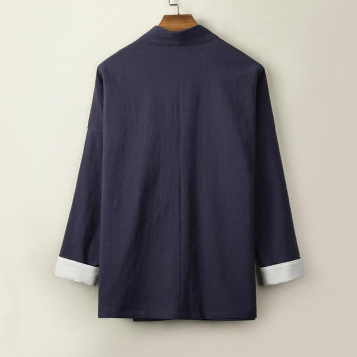 Buddha Stones Retro Chinese Frog-Buttons Design Open Front Jacket Men's Cotton Linen Kimono - image 8
