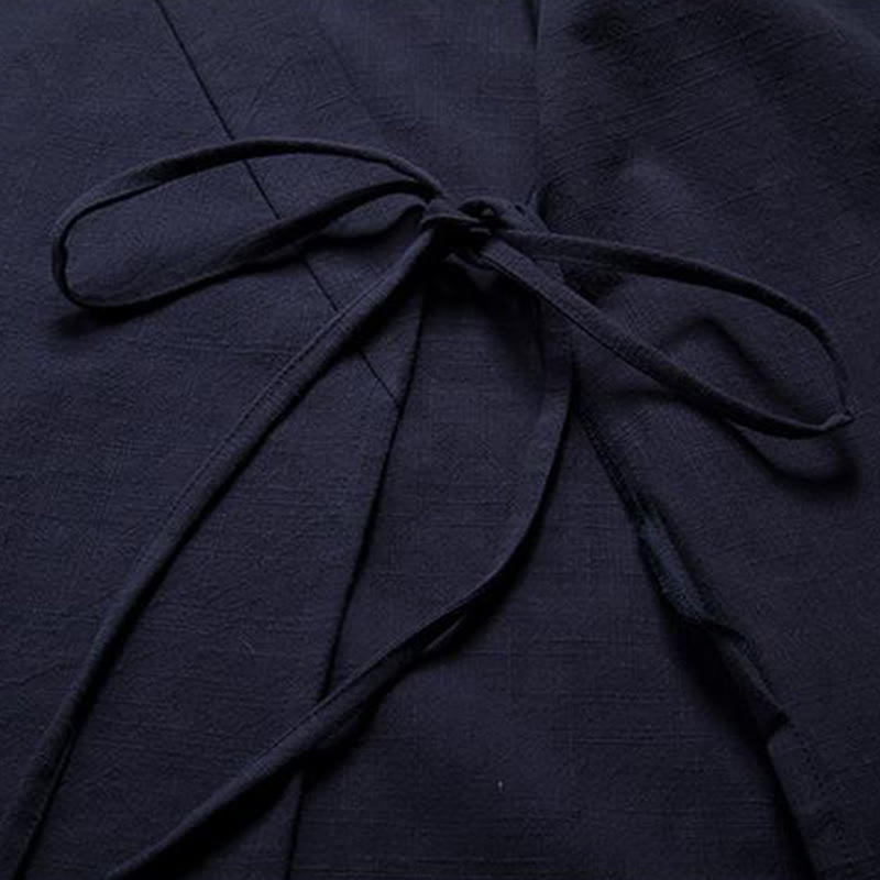 Buddha Stones Retro Chinese Frog-Buttons Design Open Front Jacket Men's Cotton Linen Kimono - image 11