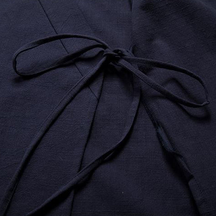 Buddha Stones Retro Chinese Frog-Buttons Design Open Front Jacket Men's Cotton Linen Kimono - image 11