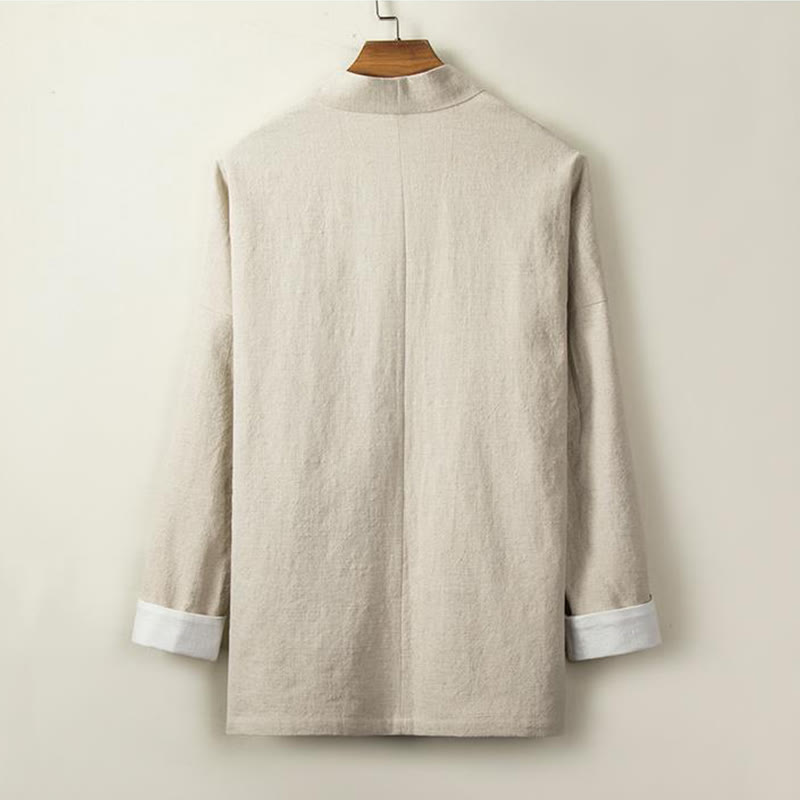 Buddha Stones Retro Chinese Frog-Buttons Design Open Front Jacket Men's Cotton Linen Kimono - image 2