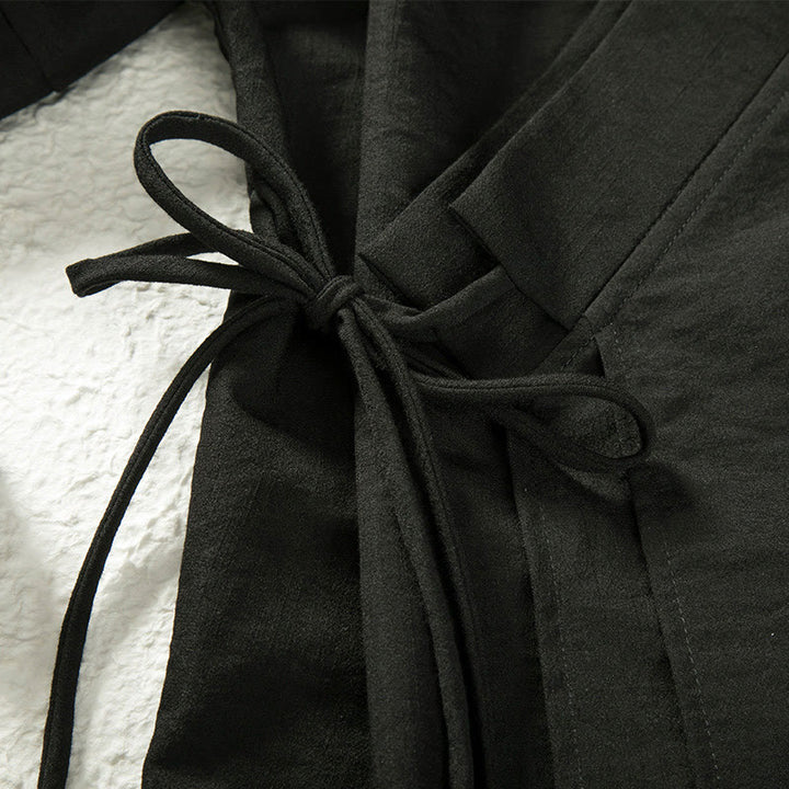 Buddha Stones Lace-Up Design Open Front Jacket Men's Cotton Linen Long Sleeve Kimono - image 3