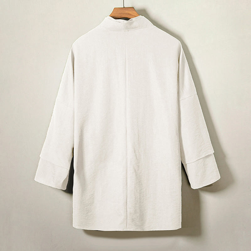 Buddha Stones Casual Lace-Up Design Open Front Jacket Men's Cotton Linen Kimono - image 8