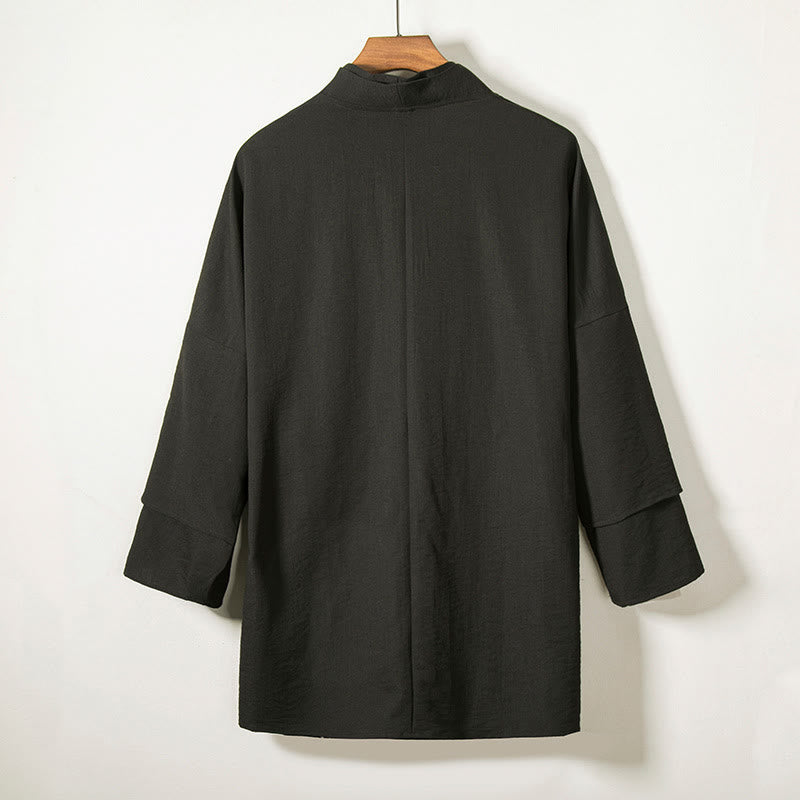 Buddha Stones Casual Lace-Up Design Open Front Jacket Men's Cotton Linen Kimono - image 2