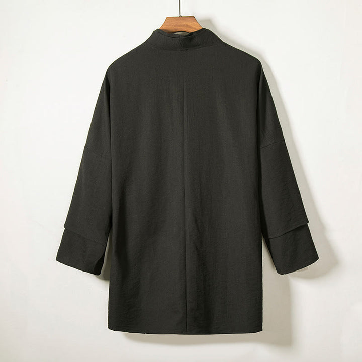 Buddha Stones Casual Lace-Up Design Open Front Jacket Men's Cotton Linen Kimono - image 2