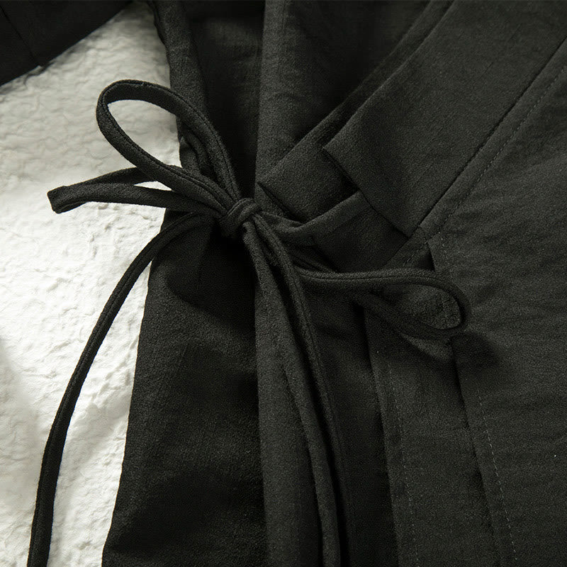 Buddha Stones Casual Lace-Up Design Open Front Jacket Men's Cotton Linen Kimono - image 4