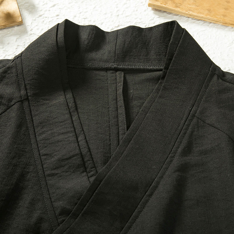 Buddha Stones Lace-Up Design Open Front Jacket Men's Cotton Linen Long Sleeve Kimono - image 2