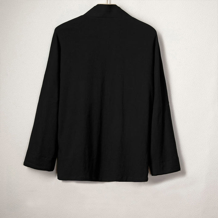 Buddha Stones Men's Plain Design Open Front Jacket Cotton Linen Long Sleeve Kimono - image 2