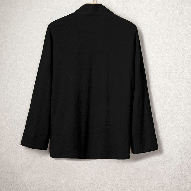 Buddha Stones Men's Casual Plain Design Open Front Jacket Cotton Linen Kimono - image 2