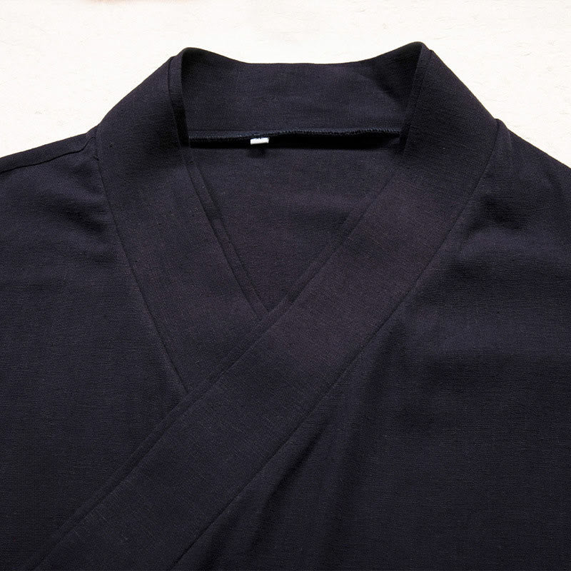 Buddha Stones Men's Casual Plain Design Open Front Jacket Cotton Linen Kimono - image 5
