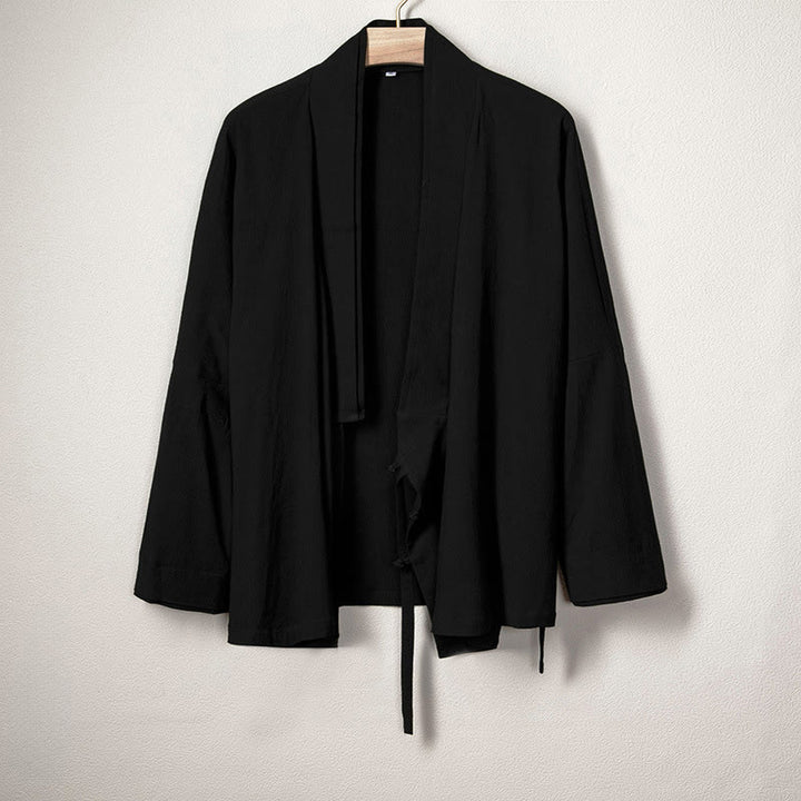 Buddha Stones Men's Plain Design Open Front Jacket Cotton Linen Long Sleeve Kimono - Black - US/UK/AU44，EU54 (4XL) - image 1