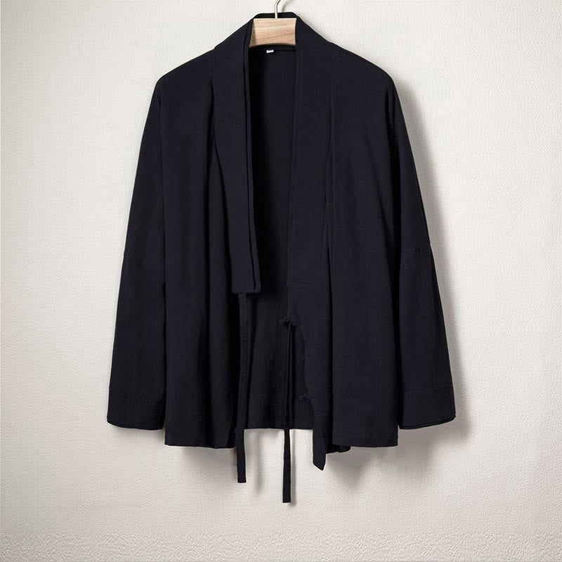 Buddha Stones Men's Casual Plain Design Open Front Jacket Cotton Linen Kimono - MidnightBlue - US/UK/AU44，EU54 (4XL) - image 3