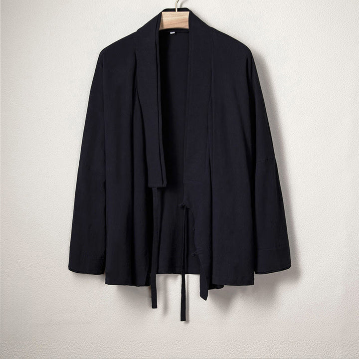 Buddha Stones Men's Plain Design Open Front Jacket Cotton Linen Long Sleeve Kimono - MidnightBlue - US/UK/AU44，EU54 (4XL) - image 2