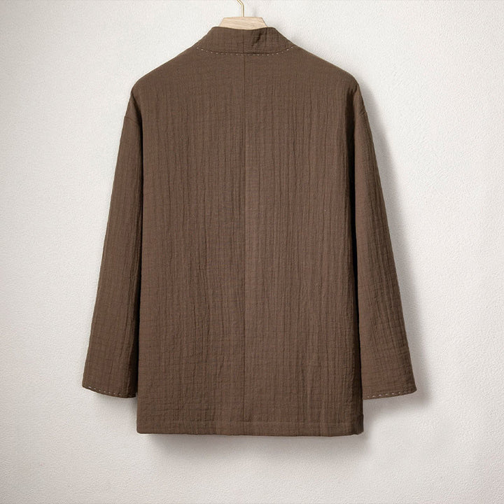 Buddha Stones Men's Plain Pleats Frog-Button Design Open Front Jacket Cotton Linen Kimono - image 2