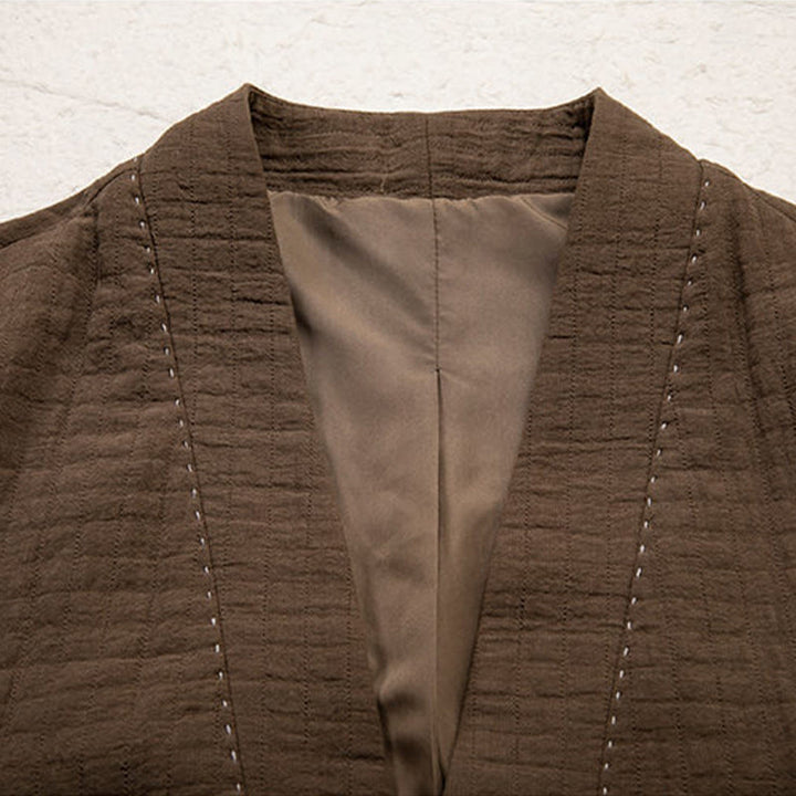 Buddha Stones Men's Plain Pleats Frog-Button Design Open Front Jacket Cotton Linen Kimono - image 3