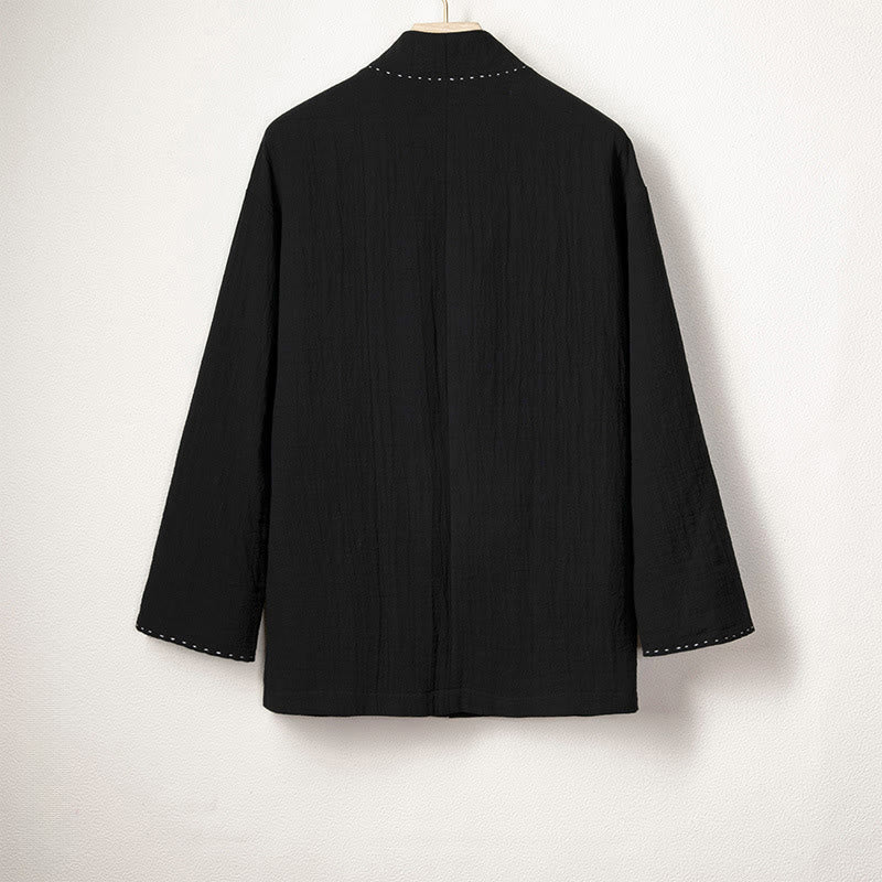 Buddha Stones Men's Plain Pleats Frog-Button Design Open Front Jacket Cotton Linen Kimono - image 8