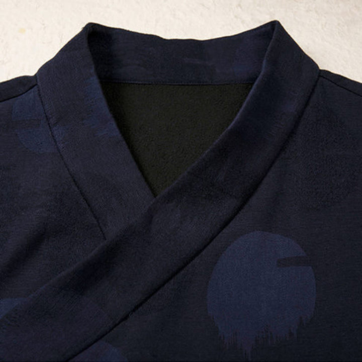Buddha Stones Jacquard Button Men's Cotton Linen Long Sleeve Fleece-Lined Jacket Shirt - image 3