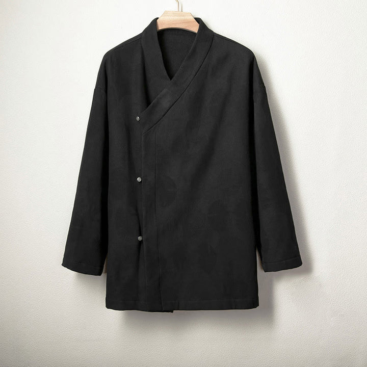 Buddha Stones Jacquard Button Men's Cotton Linen Long Sleeve Fleece-Lined Jacket Shirt - Black - US/UK/AU46，EU56 (4XL) - image 5