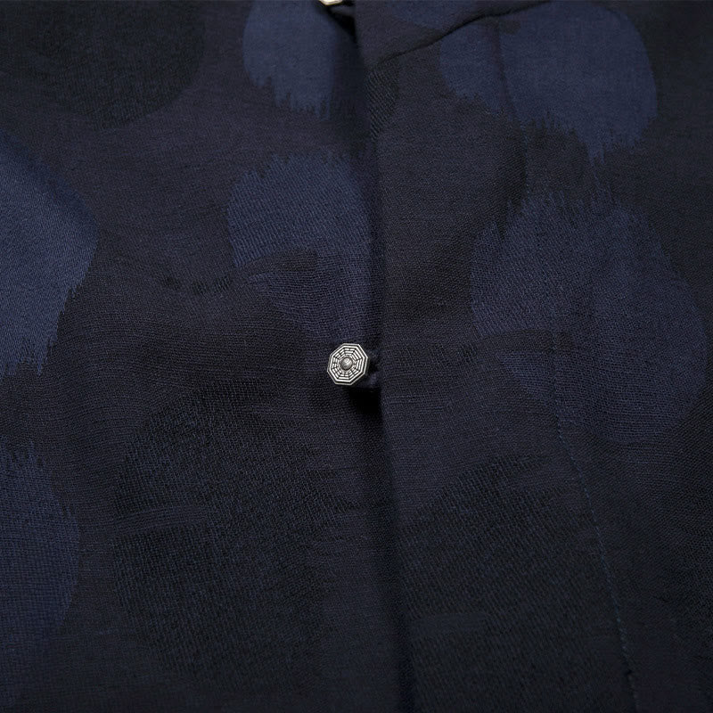 Buddha Stones Jacquard Button Men's Cotton Linen Long Sleeve Fleece-Lined Jacket Shirt - image 4