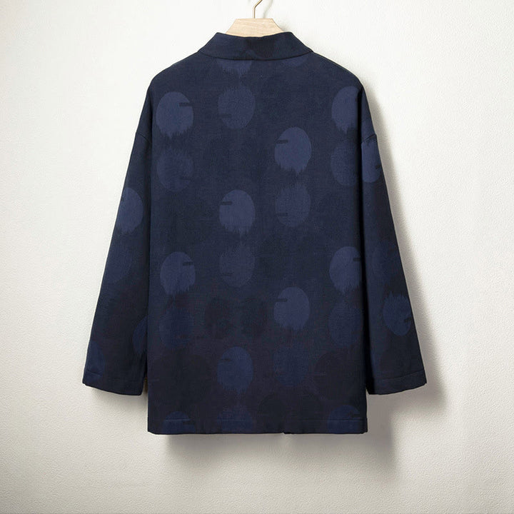 Buddha Stones Jacquard Button Men's Cotton Linen Long Sleeve Fleece-Lined Jacket Shirt - image 2