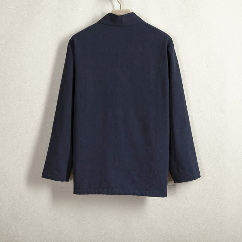 Buddha Stones Men's Plain Frog-Button Design Open Front Fleece-Lined Cotton Linen Jacket Kimono - image 2