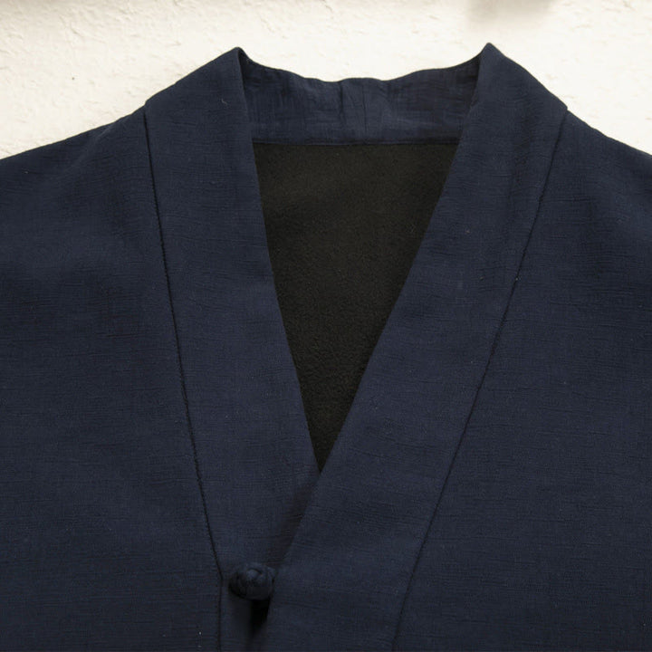 Buddha Stones Men's Long Sleeve Frog-Button Open Front Fleece-Lined Cotton Linen Jacket Kimono - image 2