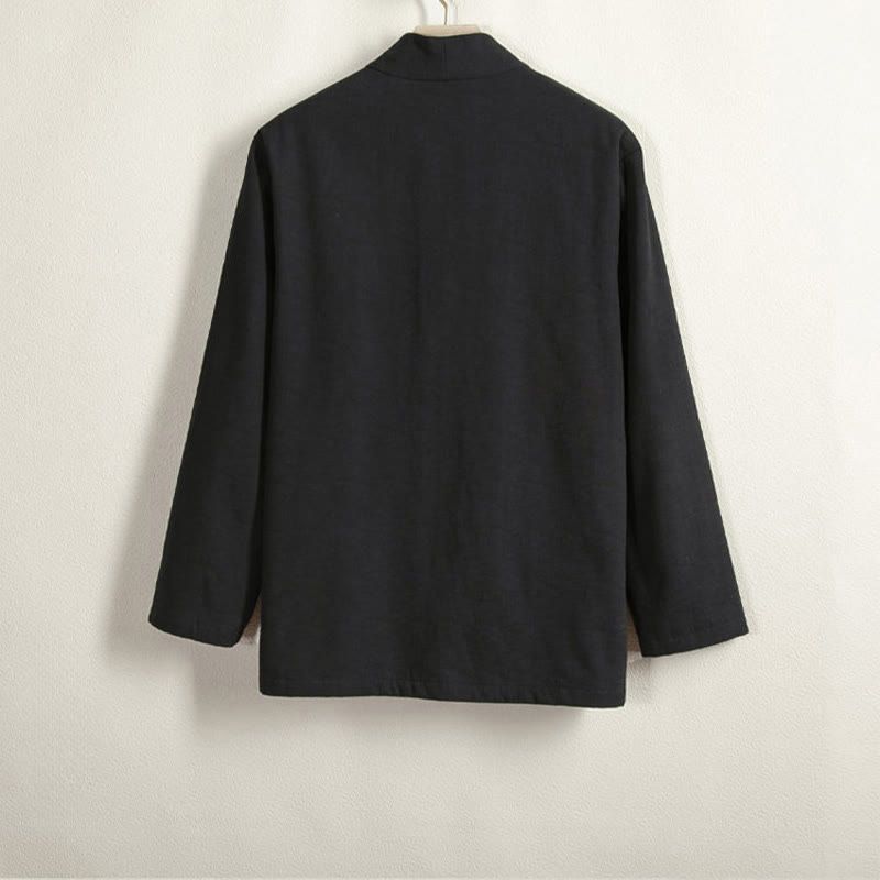Buddha Stones Men's Plain Frog-Button Design Open Front Fleece-Lined Cotton Linen Jacket Kimono - image 11